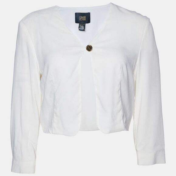 Class By Roberto Cavalli White Crepe Crop Cardigan M - Picture 1 of 4